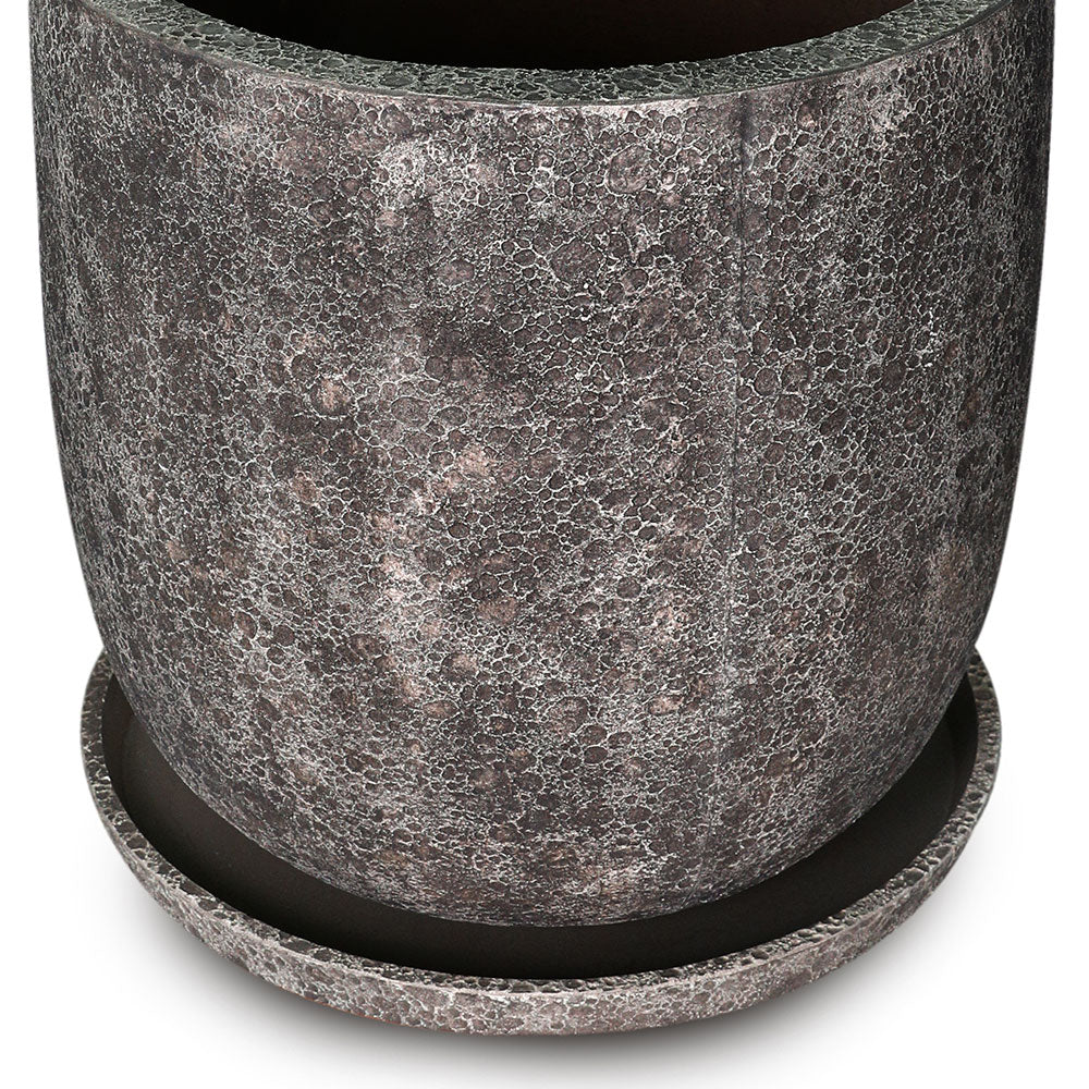 ROWENA DARK GREY FIBER COMPOSITE PLANTER WITH SAUCER D55CM - حوض روينا مع صحن مستدير