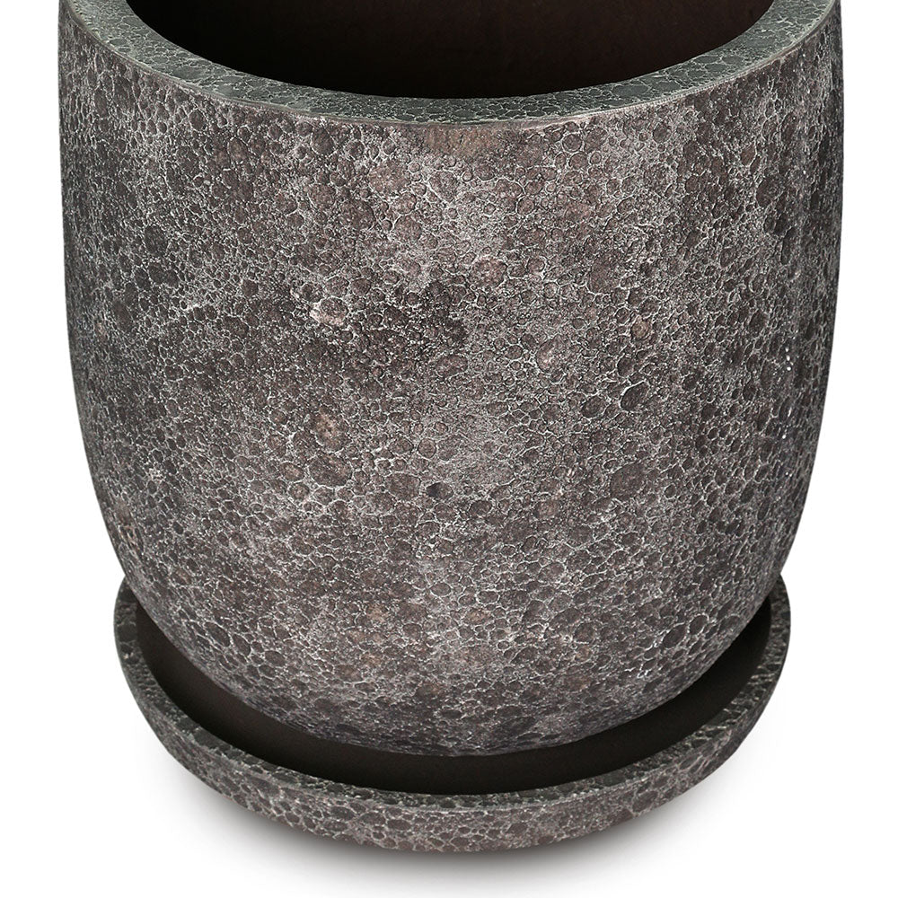 ROWENA DARK GREY FIBER COMPOSITE PLANTER WITH SAUCER D45CM - حوض روينا مع صحن مستدير