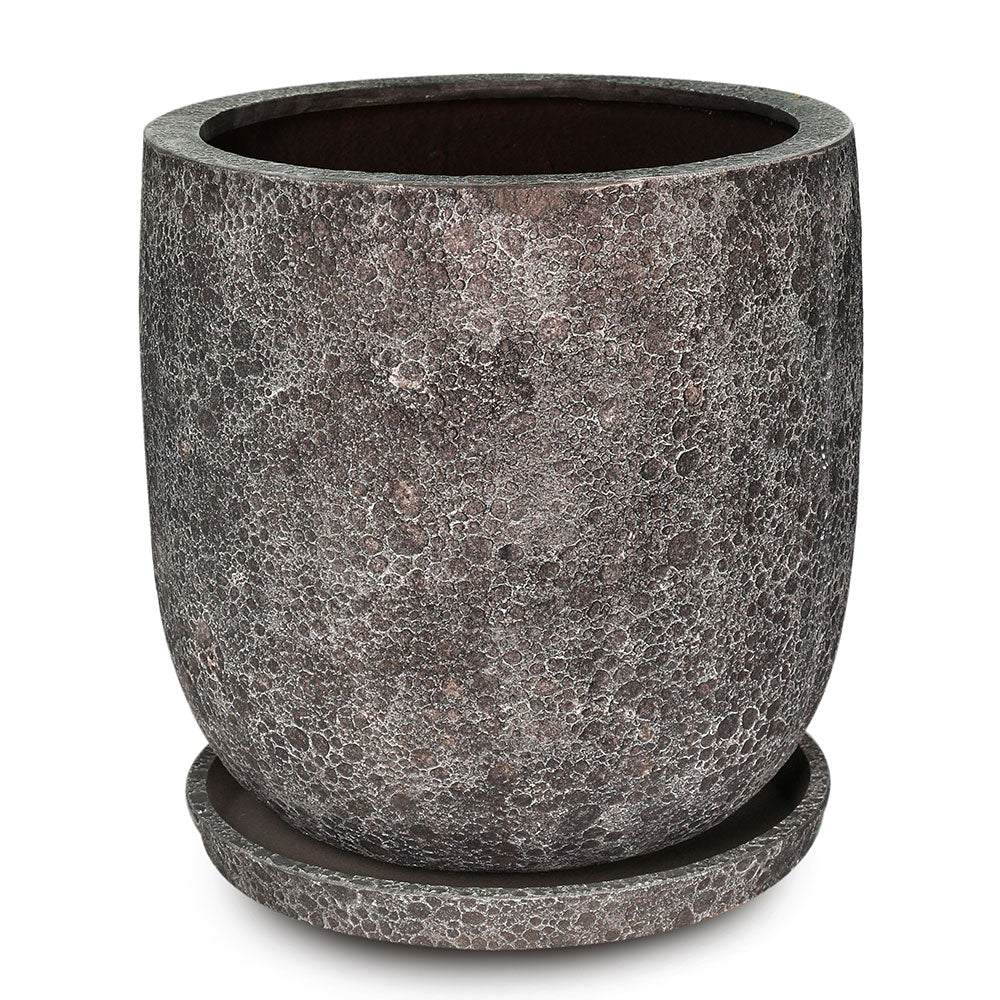 ROWENA DARK GREY FIBER COMPOSITE PLANTER WITH SAUCER D45CM - حوض روينا مع صحن مستدير