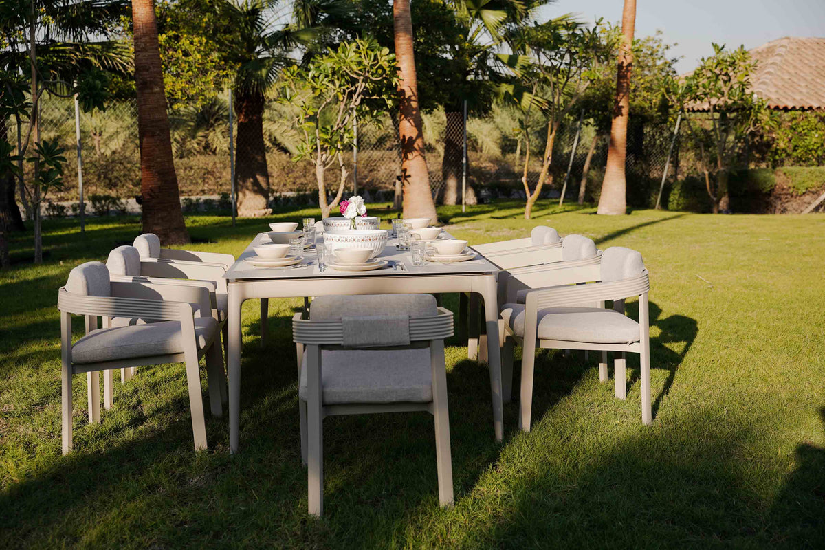 LIMBOURG BEIGE VERSATILE DINING SET L-215CM (EXPANDABLE TO 315CM) - طقم طاولة طعام - بيج