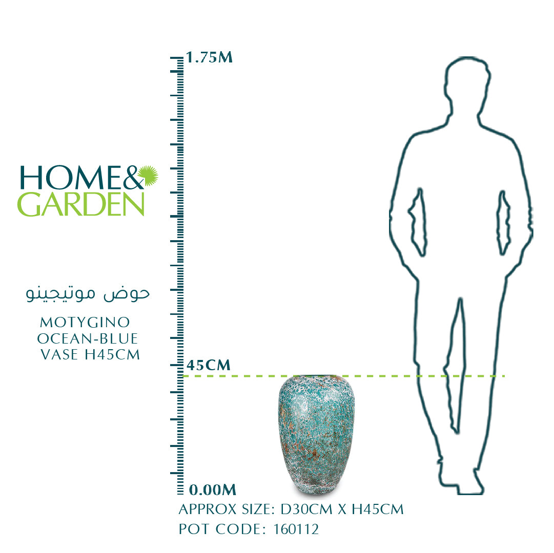 MOTYGINO OCEAN BLUE FLOWER VASE H34CM - مزهرية زهور زجاجية خضراء