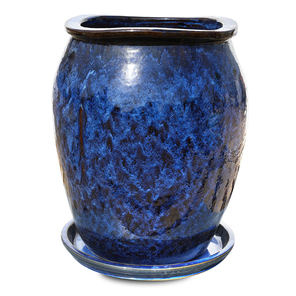 HEERLEN GLAZED BLUE CERAMIC PLANTER