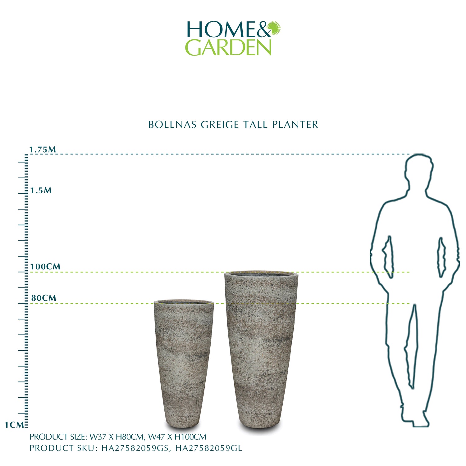 BOLLNAS GREIGE TALL PLANTER