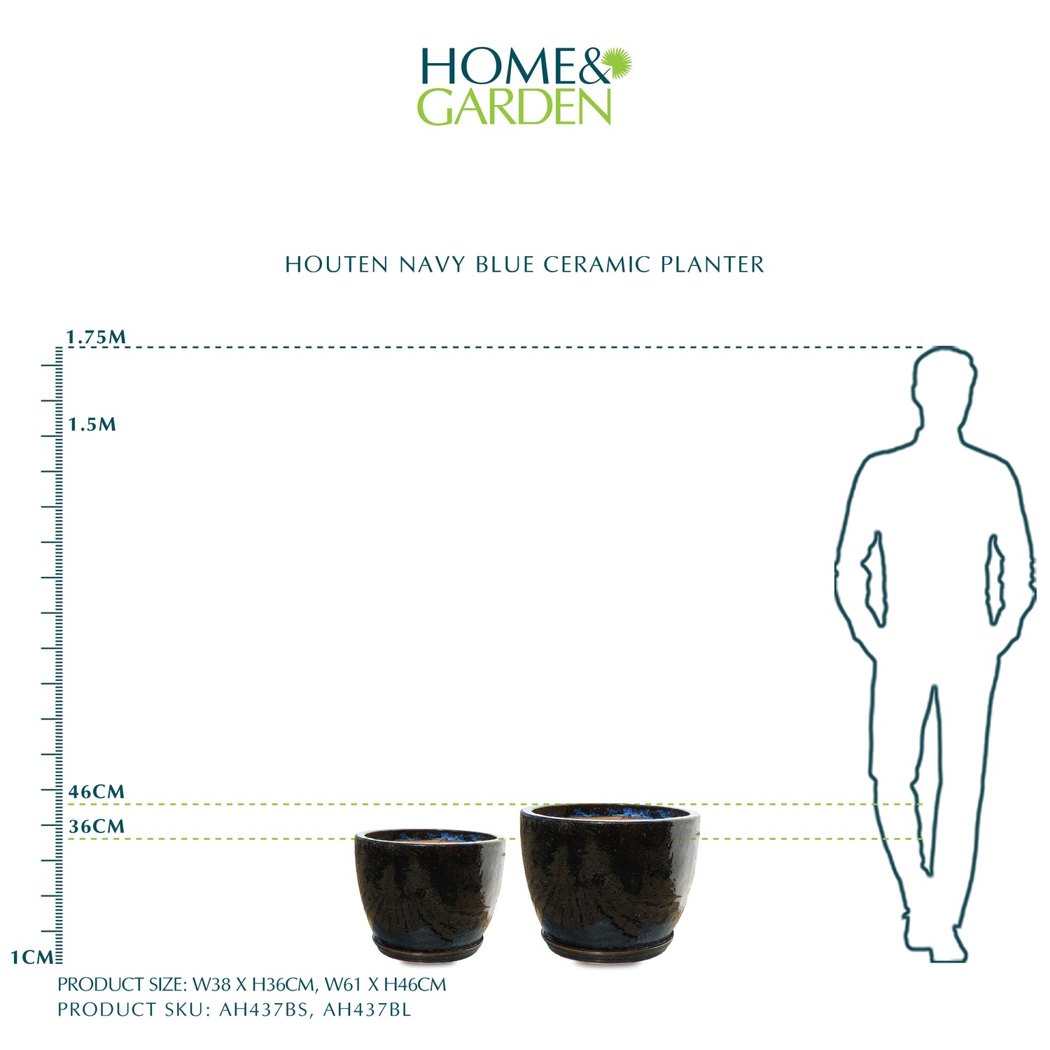 HOUTEN NAVY BLUE CERAMIC PLANTER