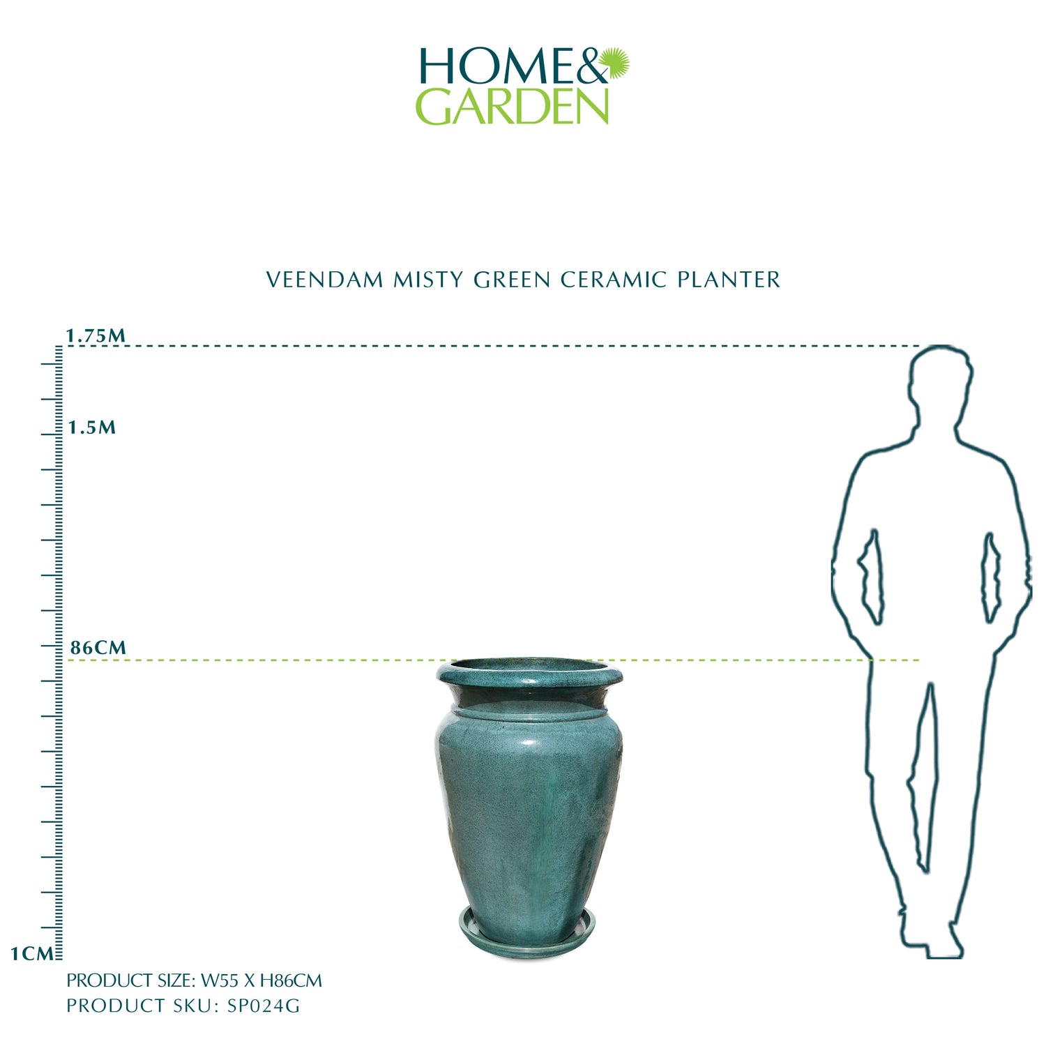VEENDAM MISTY GREEN CERAMIC PLANTER