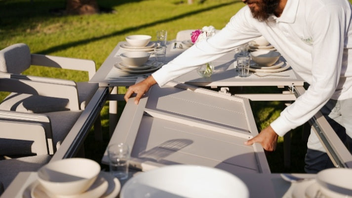 OUDENBURG BEIGE VERSATILE DINING TABLE SET L-230CM (EXPANDABLE TO 300 CM) - طقم طاولة طعام - بيج
