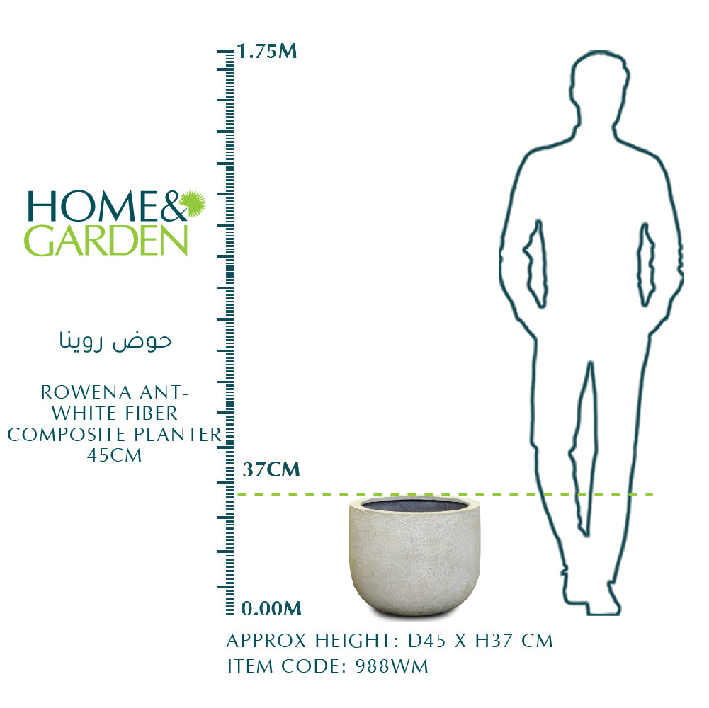 ROWENA ANT-WHITE FIBER COMPOSITE PLANTER D45CM - حوض روينا