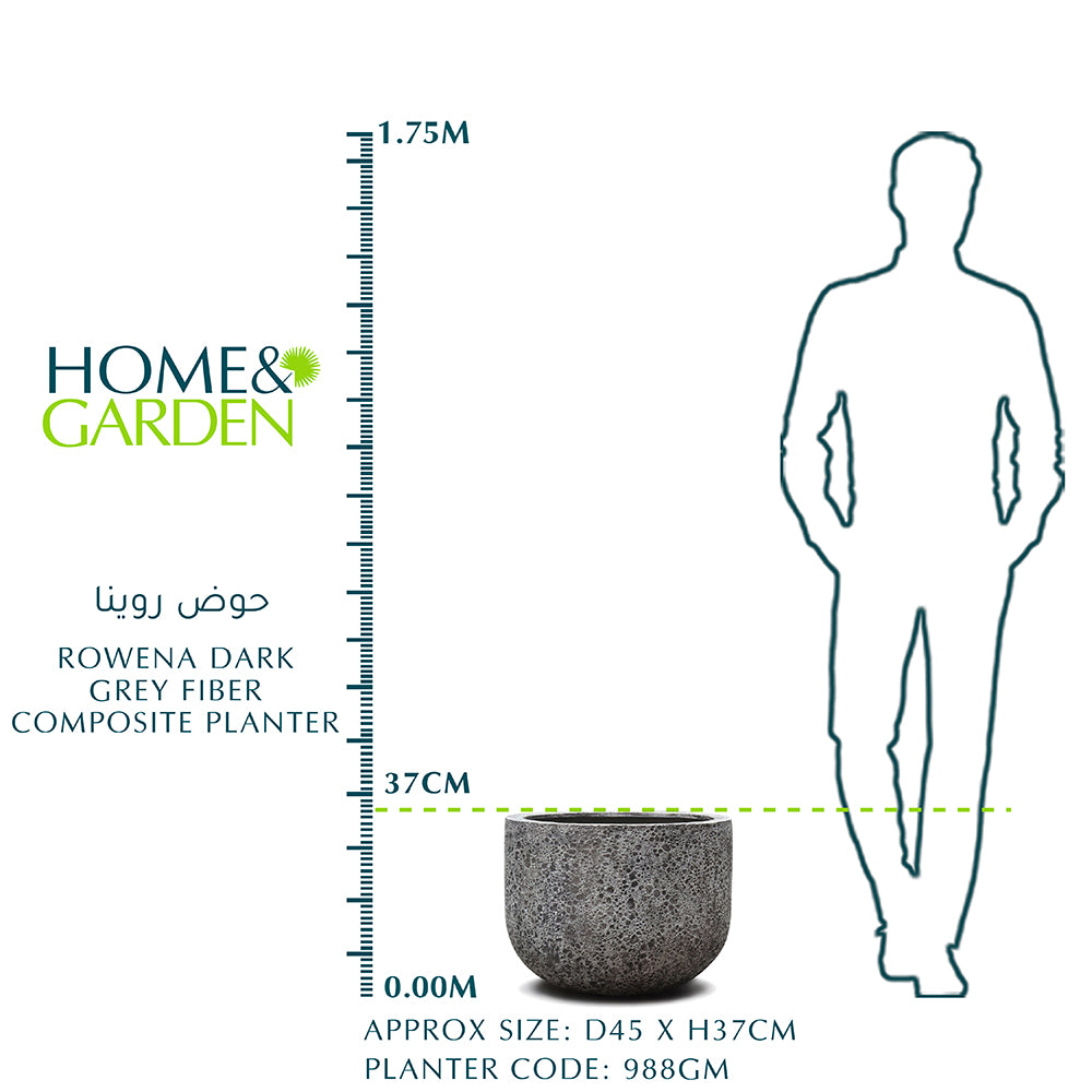 ROWENA DARK GREY FIBER COMPOSITE PLANTER D45CM - حوض روينا