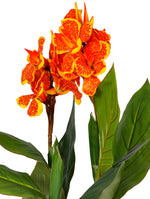 ARTIFICIAL CANNA PLANT ORANGE FLOWER IN GREY STONE ROUND CERAMIC POT- كنّا صناعى-زهور برتقالي في حوض سيراميك دائري من الحجر الرمادي